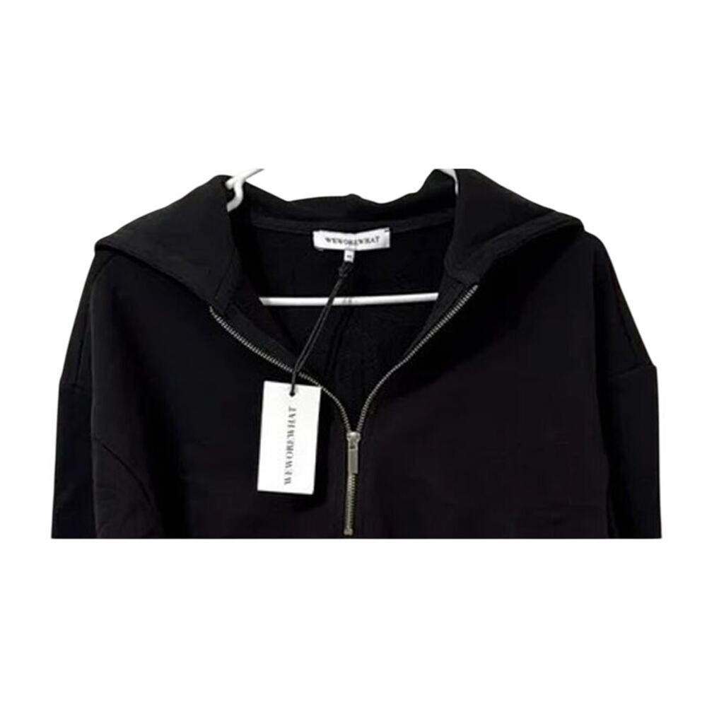 NWT WeWoreWhat Cropped Half Zip Fleece Cotton Hoodie Long Sleeve XS Black #4296 - Picture 3 of 15